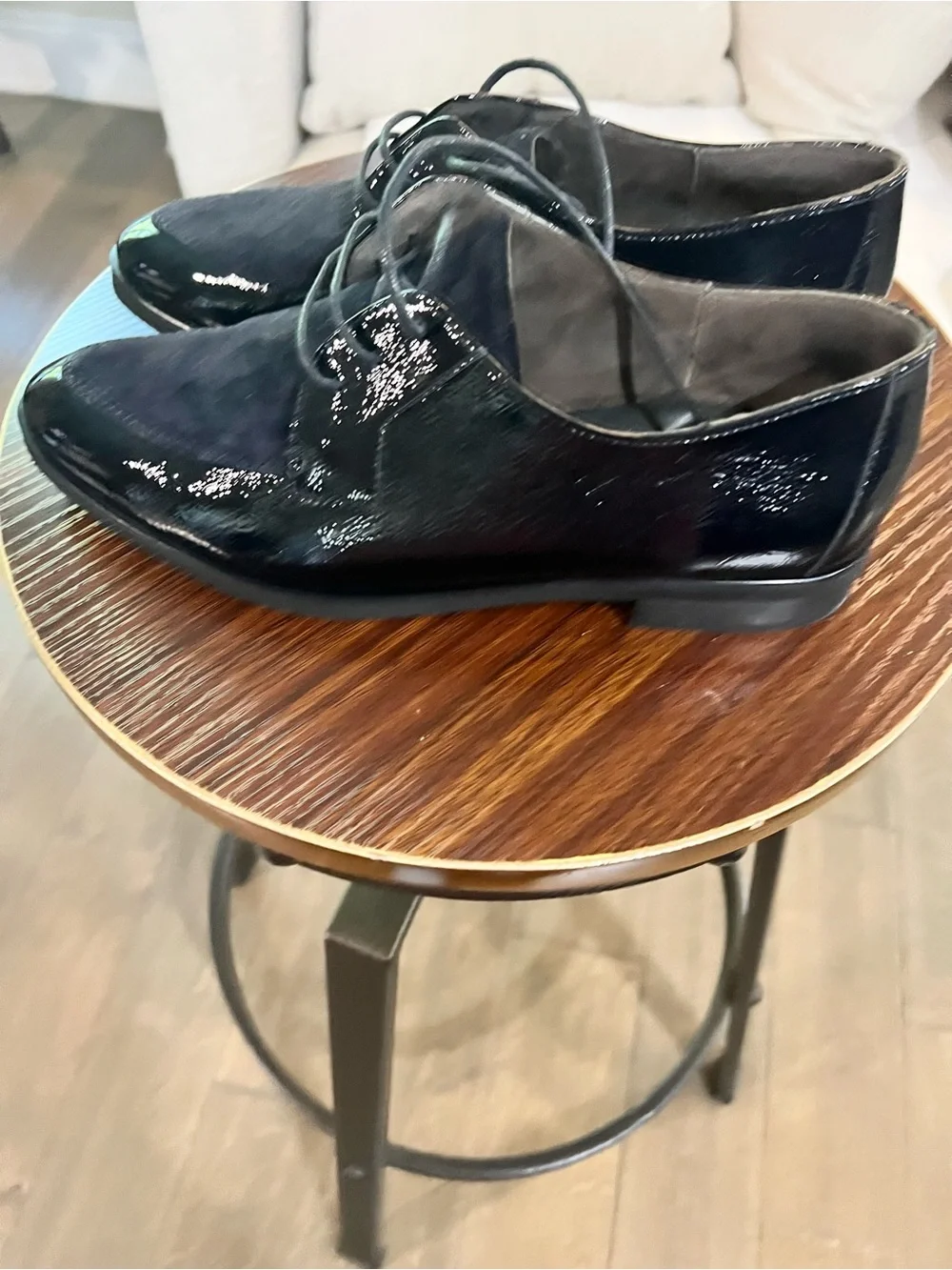 Paul Green Black Patent Suede Oxford Lace Up Shoes Size 9.